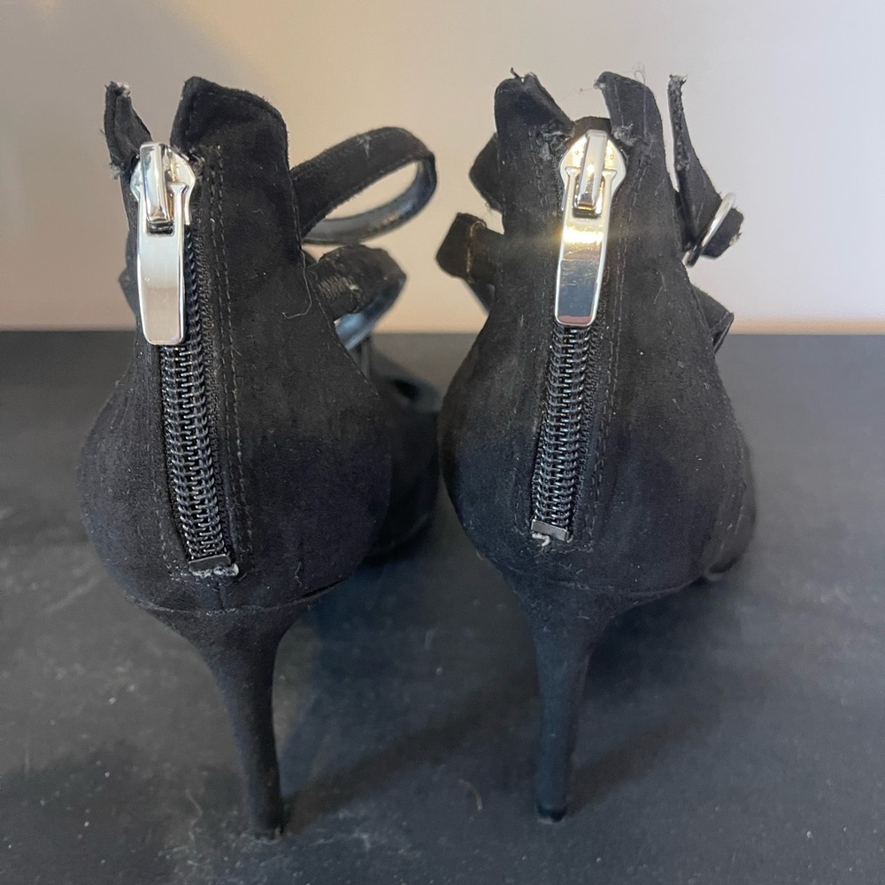 Nine West Zip Suede Heels Black Shoes 8 m Designer Dress Up Fashion High Tall - Picture 3 of 7
